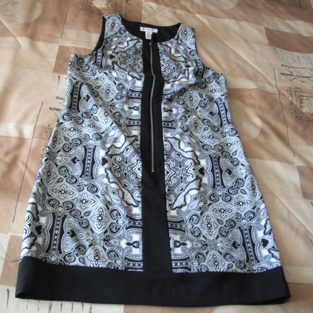 London Times Women's Dress S-12 Black White Sleeveless Knee Length Zipper New